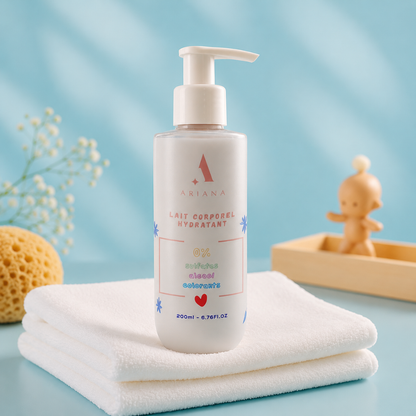 Lait Corporel Hydratant 0% (200 ml) – Sans Sulfates, Alcool ni Colorants | Soin Douceur Peaux Sensibles