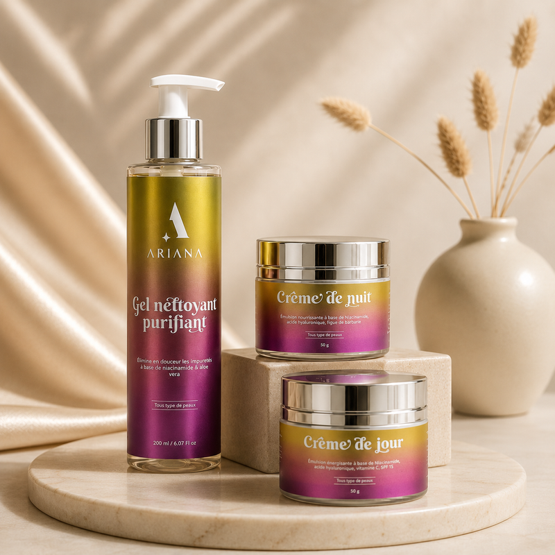 Pack Visage Anti-Âge : Gel Nettoyant • Crème Jour SPF15 • Crème Nuit