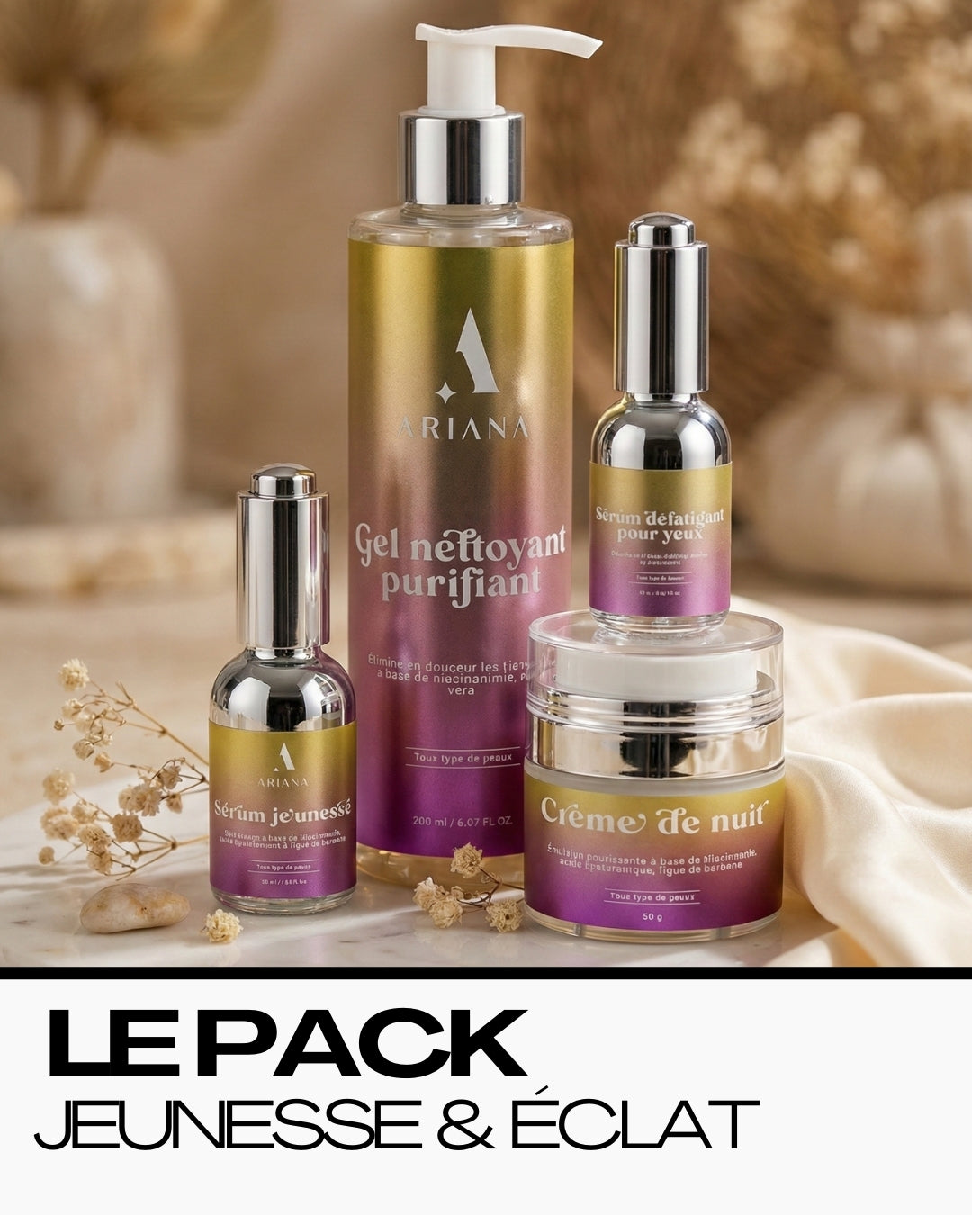 Pack "Jeunesse & Éclat" – Routine Visage Complète 4 Étapes | Anti-Âge, Rides & Teint Terne